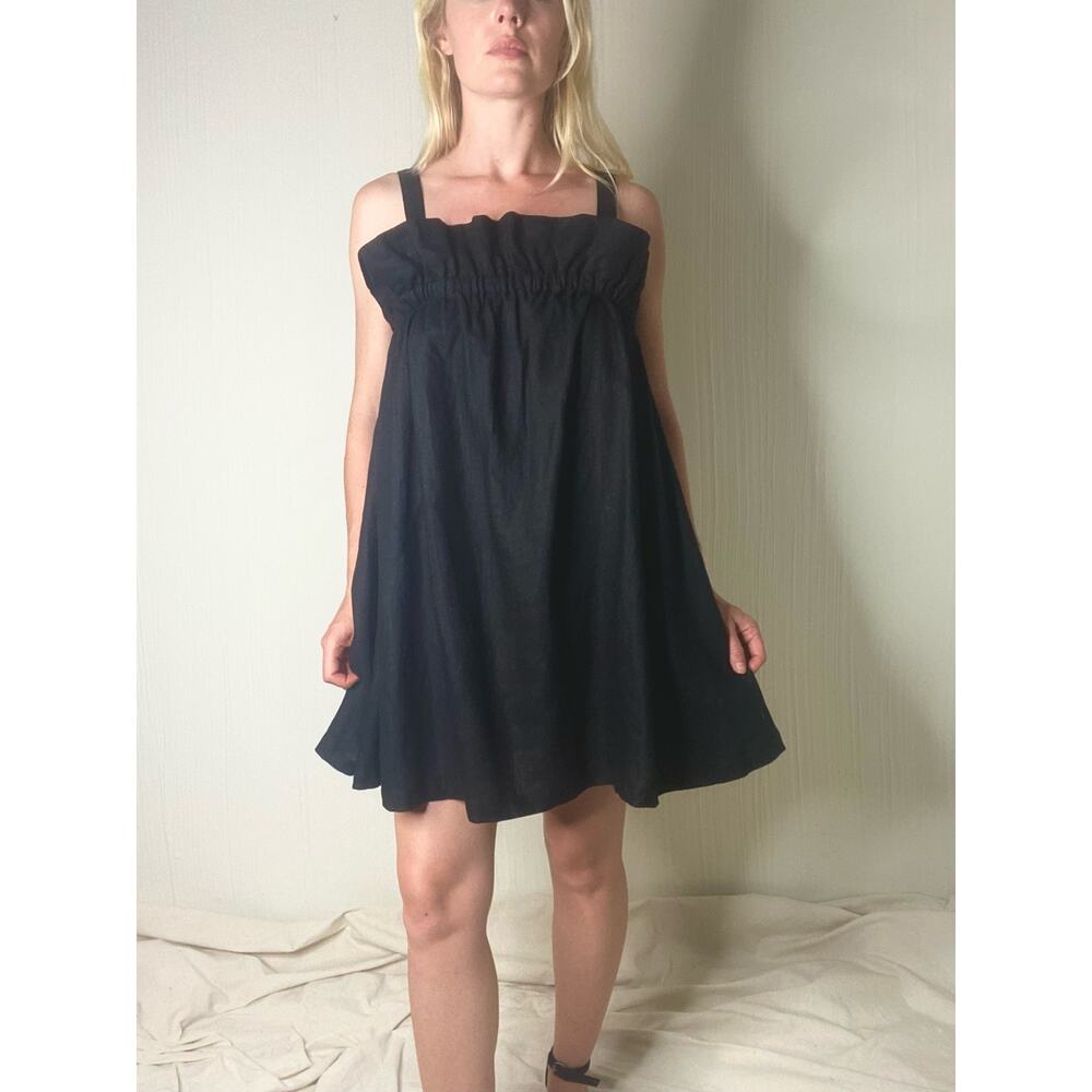 NICE MARTIN Black Linen Ruffle Strappy Mini Dress Made in AUSTRALIA US SMALL